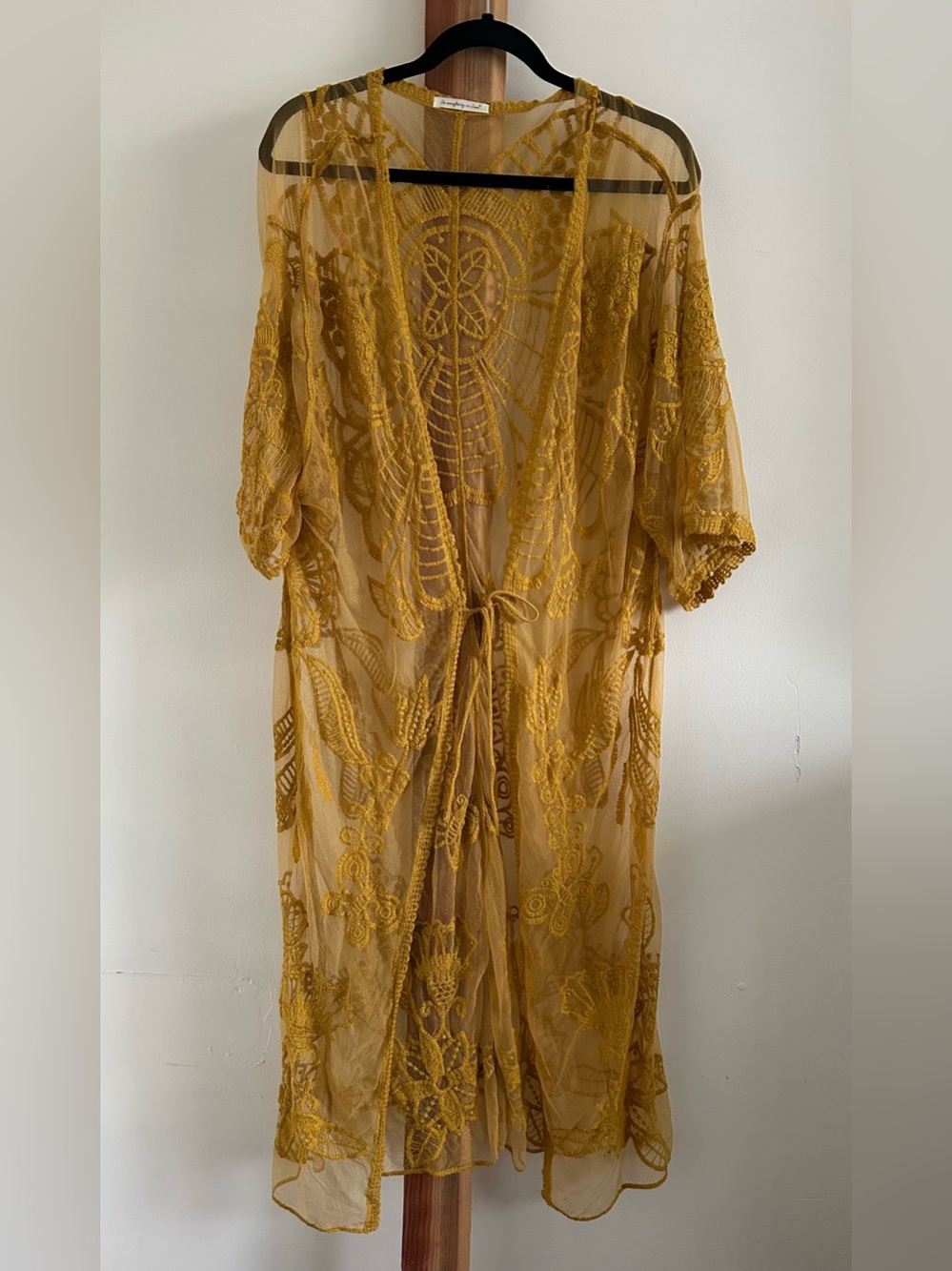 Anthropologie Do everything in love Mustard Yellow Sheer Lace Kimono